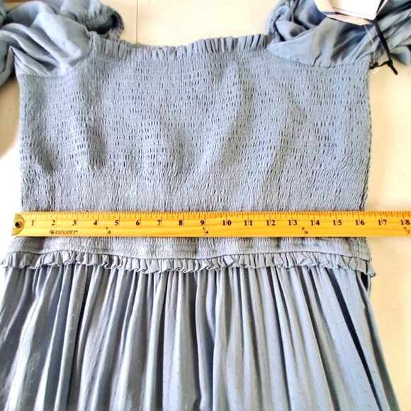 NWT Smocked Bodice Ruffle Hem Dress Size XL Puff Sleeve Square Neck Coquette - Picture 7 of 15